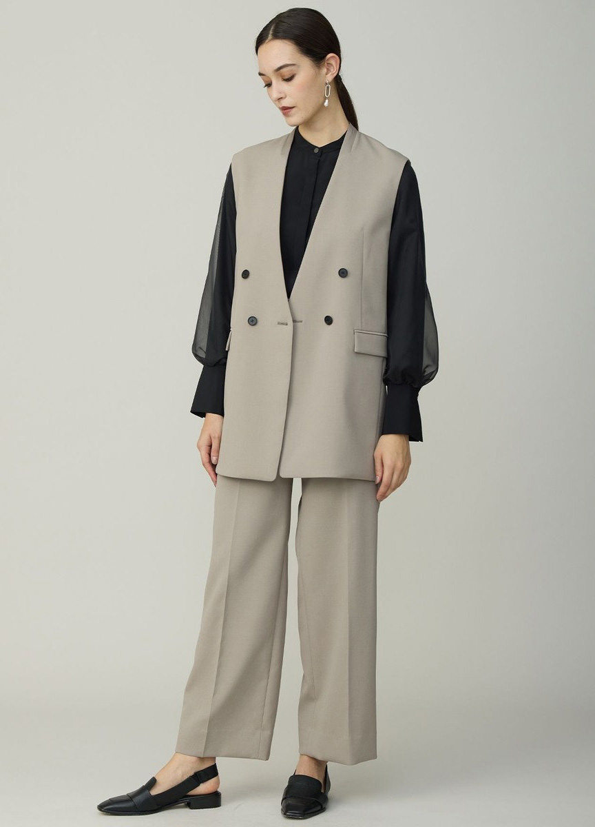 仿羊毛微光澤無領西裝背心